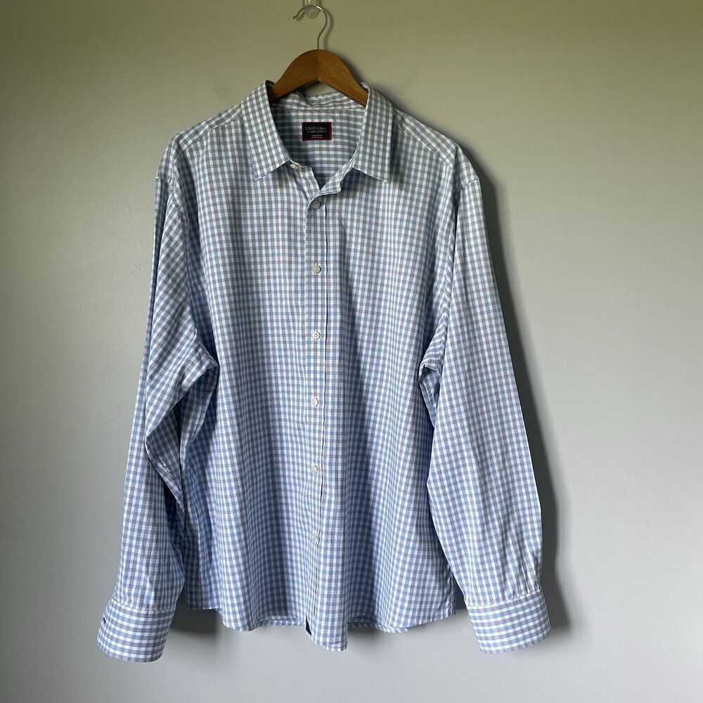 UNTUCKit Button Up Dress Shirt Collared Blue White Plaid Men's Size XXXL